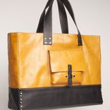Leather Tote Bag - Fully Lined: Golden Yellow With Black Contrast 3 small