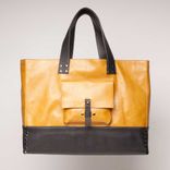 Leather Tote Bag - Fully Lined: Golden Yellow With Black Contrast 4 small