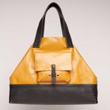Leather Tote Bag - Fully Lined: Golden Yellow With Black Contrast 5 small