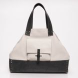 Leather Tote Bag - Fully Lined - White And Charcoal Grey 2 small