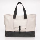 Leather Tote Bag - Fully Lined - White And Charcoal Grey 1 small