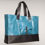 Leather Tote Bag - Fully Lined: Turquoise Blue And Black 1 small
