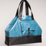 Leather Tote Bag - Fully Lined: Turquoise Blue And Black 3 small