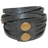 Leather Wrap Bracelet: Charcoal Grey With Antique Brass Snaps 1 small