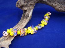 Yellow Pink Lady Square Lampwork Glass Beads 1 small