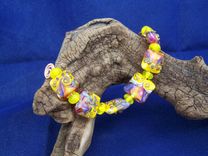 Yellow Pink Lady Square Lampwork Glass Beads 2 small