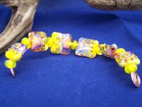 Yellow Pink Lady Square Lampwork Glass Beads 3 small