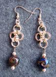 Handmade Lentil Lampwork Beads With Sterling Silver Chainmaille Earrings In Blues And Golds 1 small