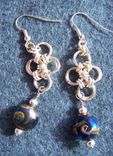Handmade Lentil Lampwork Beads With Sterling Silver Chainmaille Earrings In Blues And Golds 2 small
