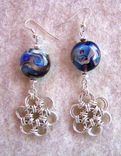 Handmade Lentil Lampwork Beads Silver Plated Chainmaille Earrings Blues, Greens, Violets, And Golds 1 small