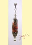 Graceful Coral Lampwork Bead Swirled With Fire Lotus Glass Pendant 2 small