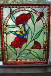 Fire Red & Peach Flowers With A Gentle Butterfly Stained Glass Panel 1 small