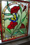 Fire Red & Peach Flowers With A Gentle Butterfly Stained Glass Panel 3 small