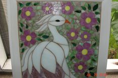 Mosaic Stained Glass White Bird Surrounded By Pink Flowers With Soft Green Backround 1 small