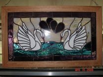 Stained Glass Facing Swans 3 small