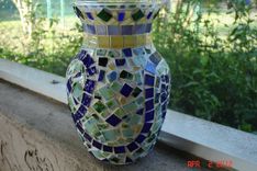 Stained Glass Mosaic Vase Candle Holder - Springtime In Blues, Greens, Purple & Yellow 2 small