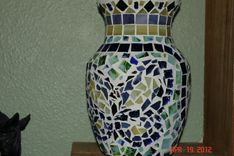 Stained Glass Mosaic Vase Candle Holder - Springtime In Blues, Greens, Purple & Yellow 3 small