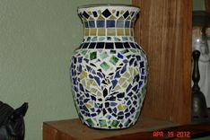 Stained Glass Mosaic Vase Candle Holder - Springtime In Blues, Greens, Purple & Yellow 4 small