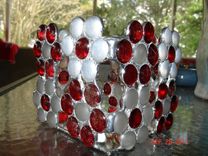 Red & White Flower Candle Holder Or Decorative Box In Stained Glass Nuggets 4 small