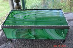 Green And White Swirled Stained Glass Jewelry Box With Dividers 1 small