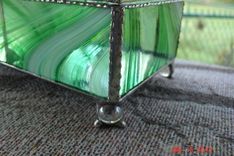 Green And White Swirled Stained Glass Jewelry Box With Dividers 2 small