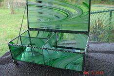 Green And White Swirled Stained Glass Jewelry Box With Dividers 5 small