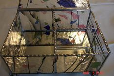 Stained Glass Jewelry Box W/ Dividers In Blue, Pink & Green With Marbled Feet 1 small