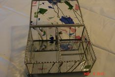 Stained Glass Jewelry Box W/ Dividers In Blue, Pink & Green With Marbled Feet 3 small