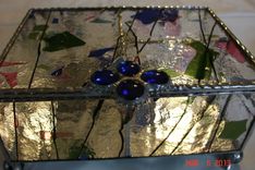 Stained Glass Jewelry Box W/ Dividers In Blue, Pink & Green With Marbled Feet 4 small