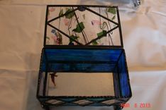 Jewelry Box In Colbalt Blue And Confetti Diamond Accents With Decorative Feet Stained Glass 2 small