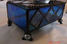Jewelry Box In Colbalt Blue And Confetti Diamond Accents With Decorative Feet Stained Glass 4 small