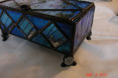 Jewelry Box In Colbalt Blue And Confetti Diamond Accents With Decorative Feet Stained Glass 5 small