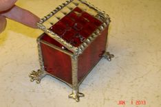 Fire Red Footed Stained Glass Trinket Box 1 small