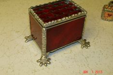 Fire Red Footed Stained Glass Trinket Box 2 small