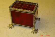 Fire Red Footed Stained Glass Trinket Box 4 small
