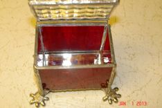 Fire Red Footed Stained Glass Trinket Box 5 small