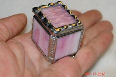 1 X 1 X 1 Tiny Ring Stained Glass Box In Creamy Pink And White 1 small