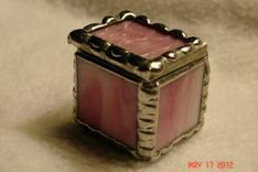 1 X 1 X 1 Tiny Ring Stained Glass Box In Creamy Pink And White 4 small