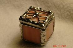 1 X 1 X 1 Tiny Ring Stained Glass Box In Creamy Orange And White 1 small