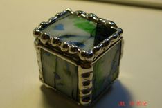 1 X 1 X 1 Tiny Ring Stained Glass Box In Blue And Green Fractured Glass 4 small