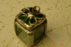 Micro Mini Stained Glass Hindged Box In Green 1/2 X 1/2 Glass Squares 2 small
