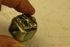 Micro Mini Stained Glass Hindged Box In Green 1/2 X 1/2 Glass Squares 3 small