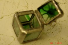 Micro Mini Stained Glass Hindged Box In Green 1/2 X 1/2 Glass Squares 5 small
