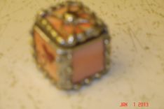 3/4 X 3/4 X 3/4 Tiny Ring Stained Glass Box In Creamy Orange And White With Etched Hearts 3 small