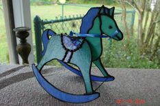 Funky Green & Purple Stained Glass Rocking Horse 1 small