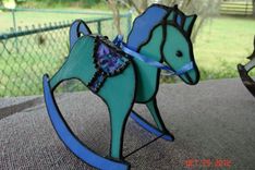 Funky Green & Purple Stained Glass Rocking Horse 2 small