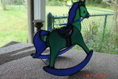 Funky Green & Purple Stained Glass Rocking Horse 4 small
