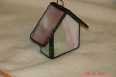 Stained Glass Mini Birdhouse In Pink And Spring Greens 3 small
