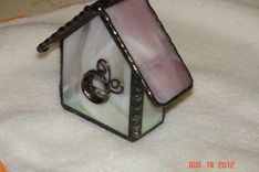 Stained Glass Mini Birdhouse In Pink And Spring Greens 4 small