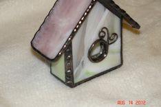 Stained Glass Mini Birdhouse In Pink And Spring Greens 5 small